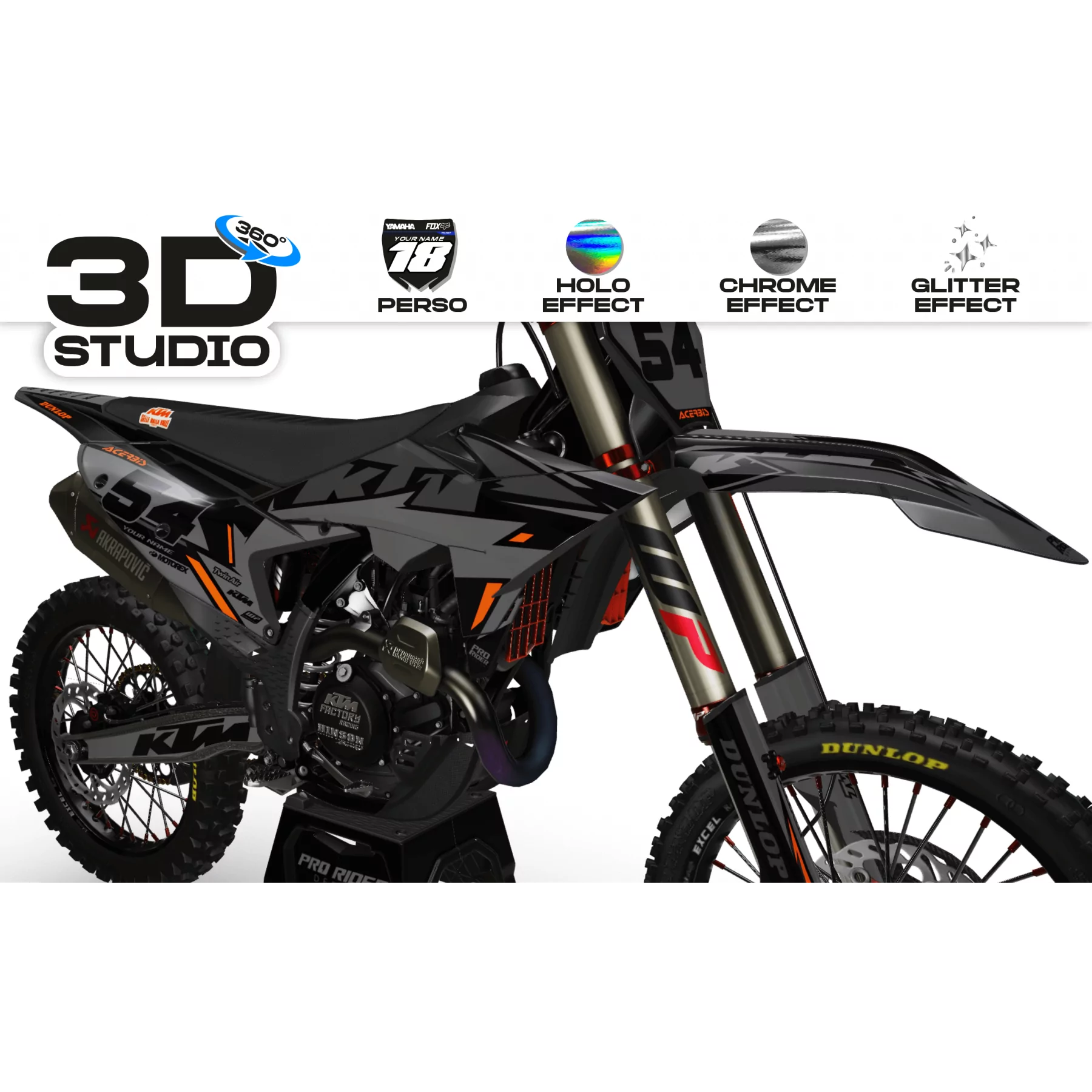 Grafiche moto GRAFICHE motocross KTM Acerbis con finitura opaca o lucida 3D