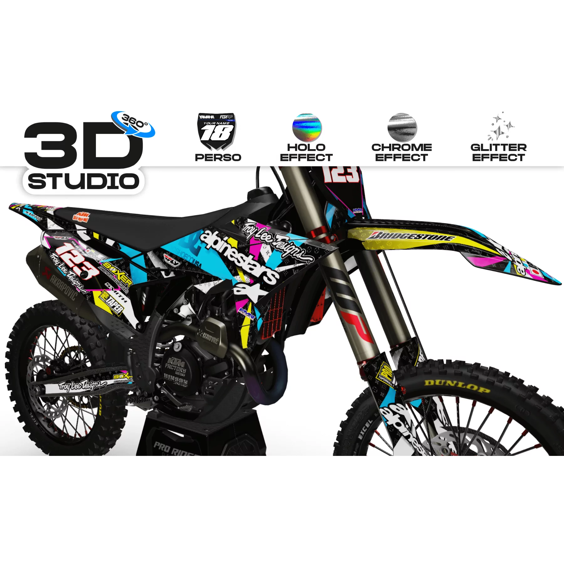 Kit adhesivos moto KIT ADHESIVOS MOTOCROSS KTM PERSO ALPINESTARS MULTI (ref:prda4a) 3D