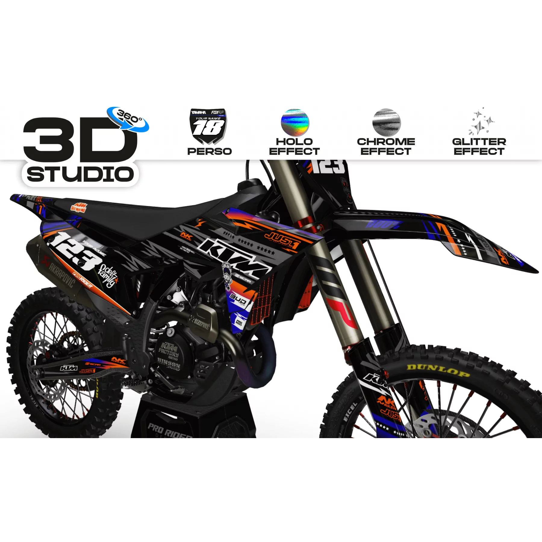 Kit adesivos moto KIT ADESIVOS Motocross KTM JUST1 BLACK 3D