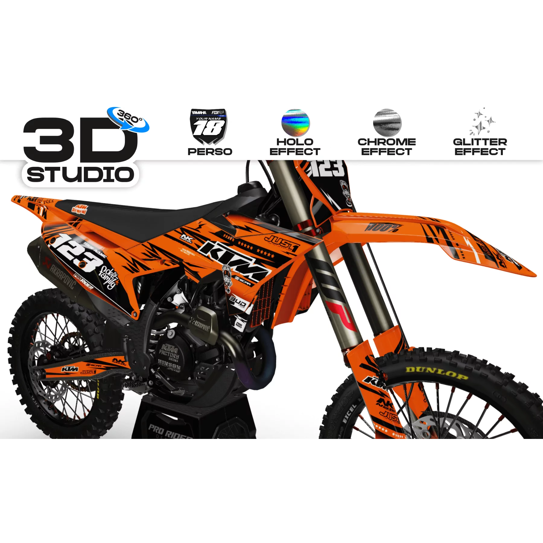 Motorrad-Dekor DEKOR Motocross KTM JUST1 ORANGE 3D