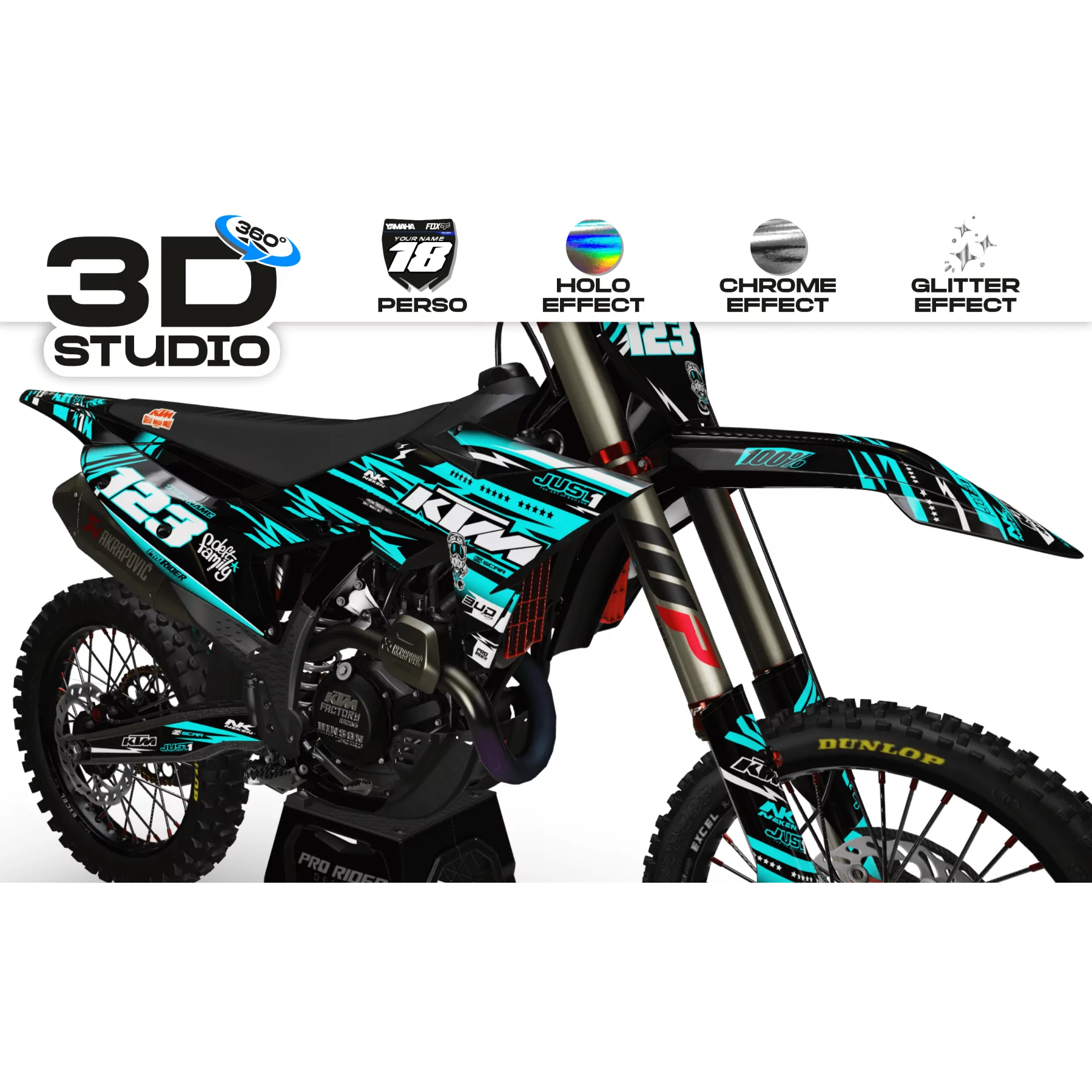 Kit adhesivos para moto KIT ADHESIVOS de motocross KTM JUST1 VERDE AZULADO 3D