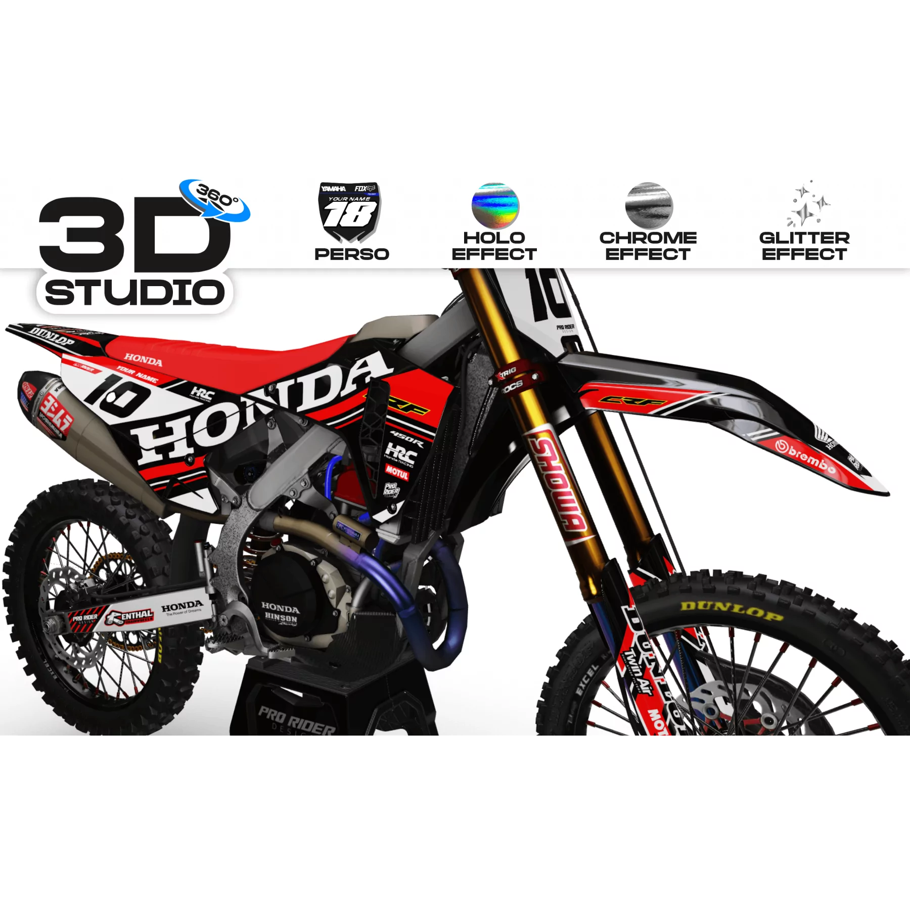 Kit adesivos moto Kit adesivos Motocross perso HONDA RED INDO 3D