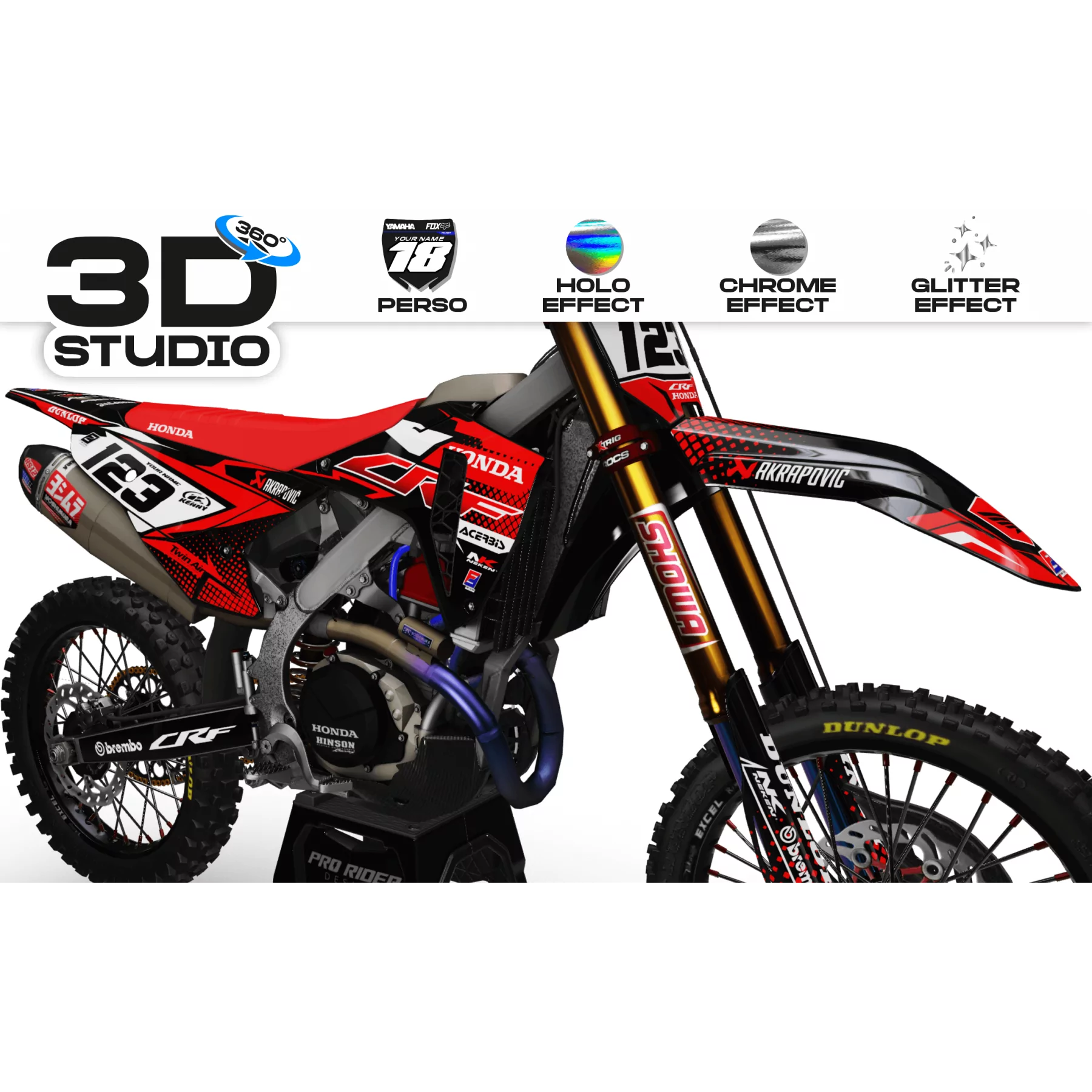 Kit déco moto KIT DECO MOTOCROSS honda FACTORY ENERGY rouge (ref:prda33a) 3D