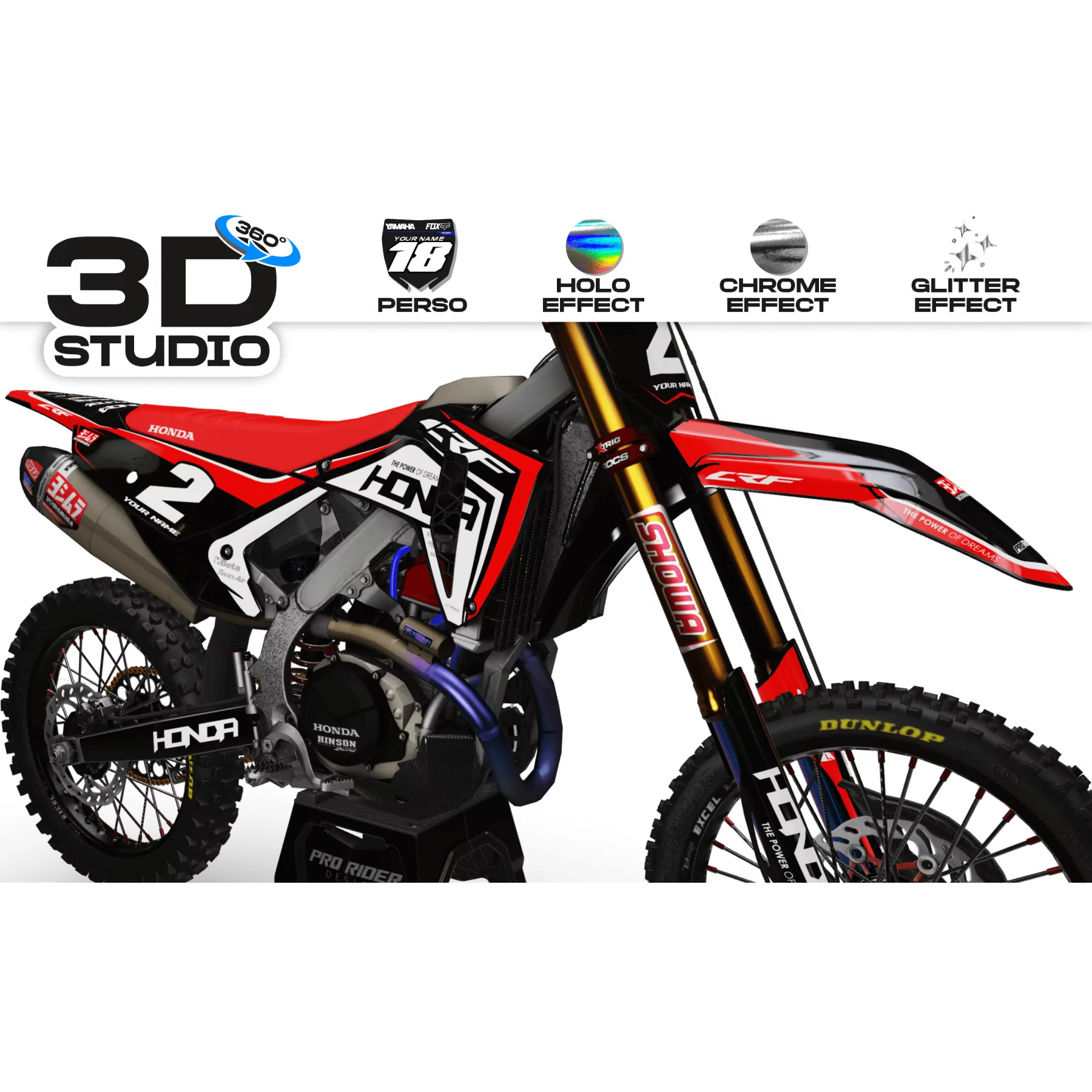 Kit adhesivos moto KIT ADHESIVOS Motocross HONDA RED FRAME 3D