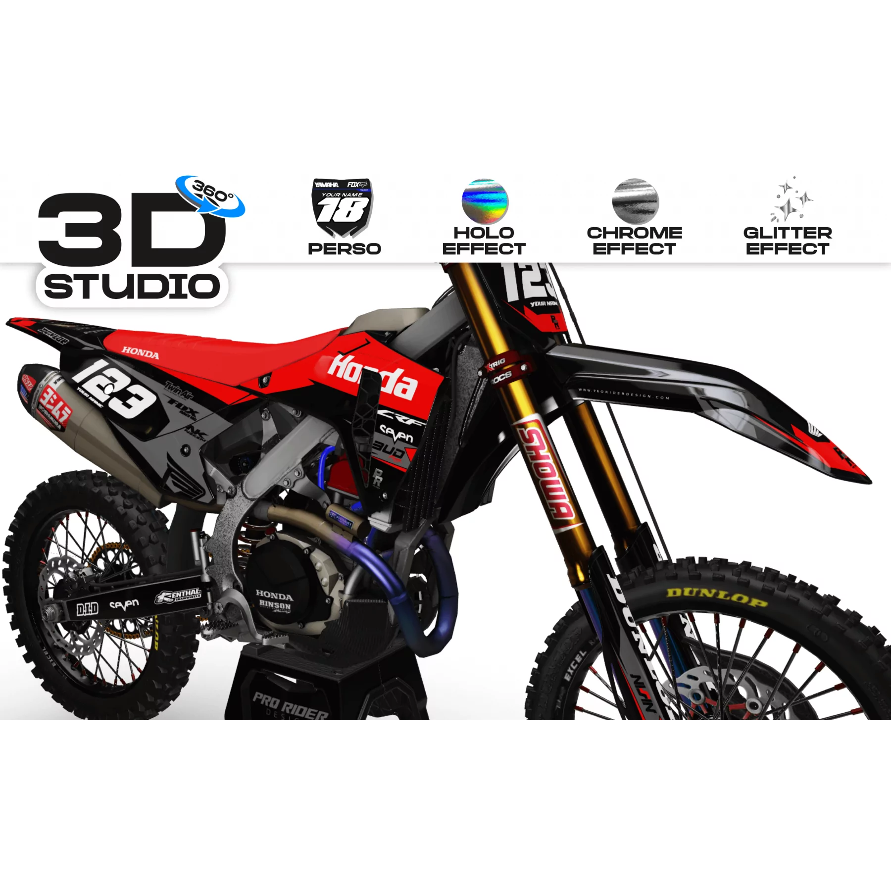 Kit adesivos moto KIT ADESIVOS Motocross HONDA BUD RACING NOIR|ROUGE (REF:PRDA36A1) 3D