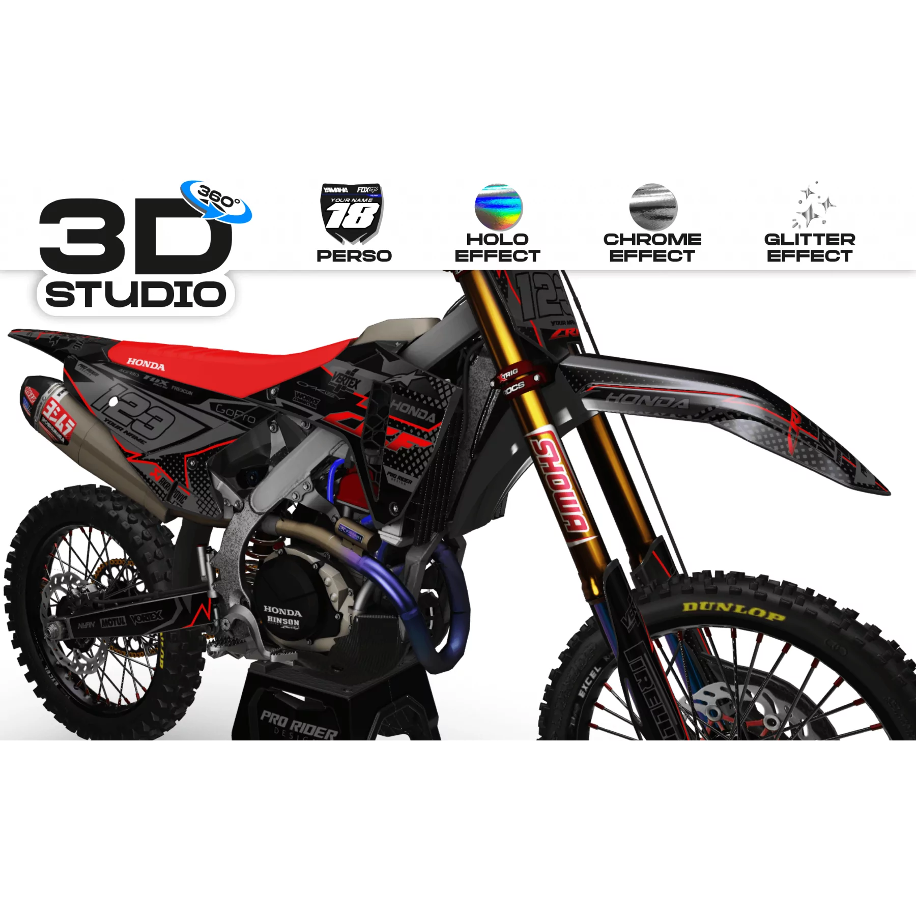 Kit adesivos moto KIT ADESIVOS Motocross HONDA VERTEX : Design de qualidade para o seu Motocross (REF:PRDA39A1) 3D