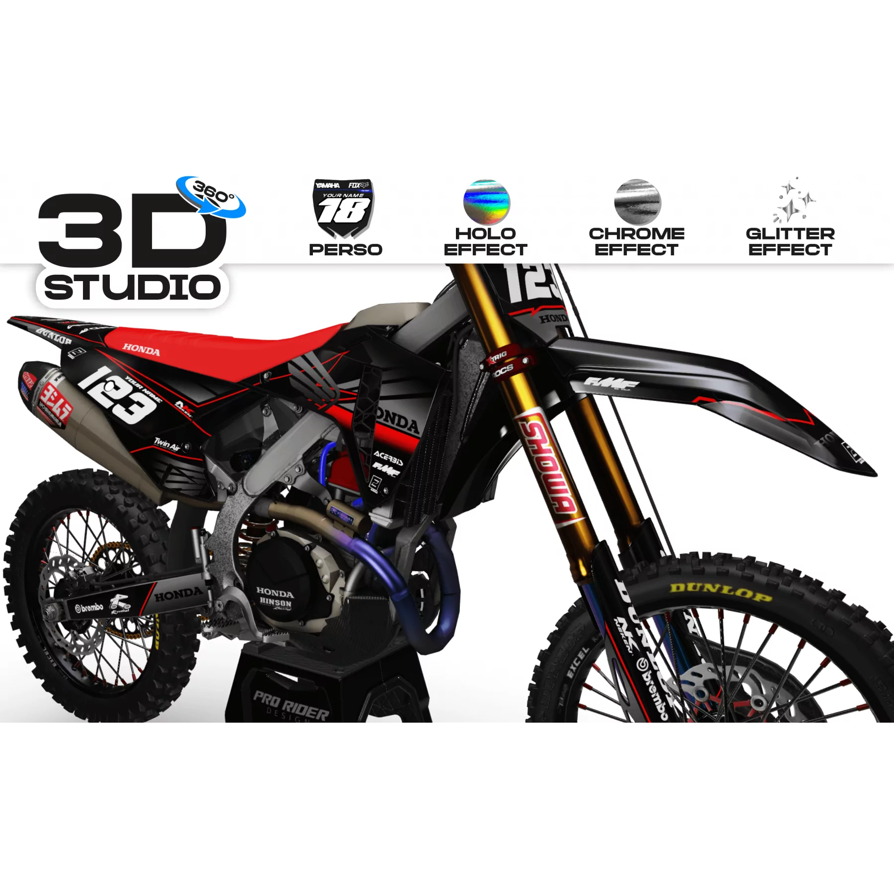 Motocross graphics kit GRAPHICS Motocross PERSO HONDA FACTORY NEKEN BLACK MATE (ref:prda31a) 3D