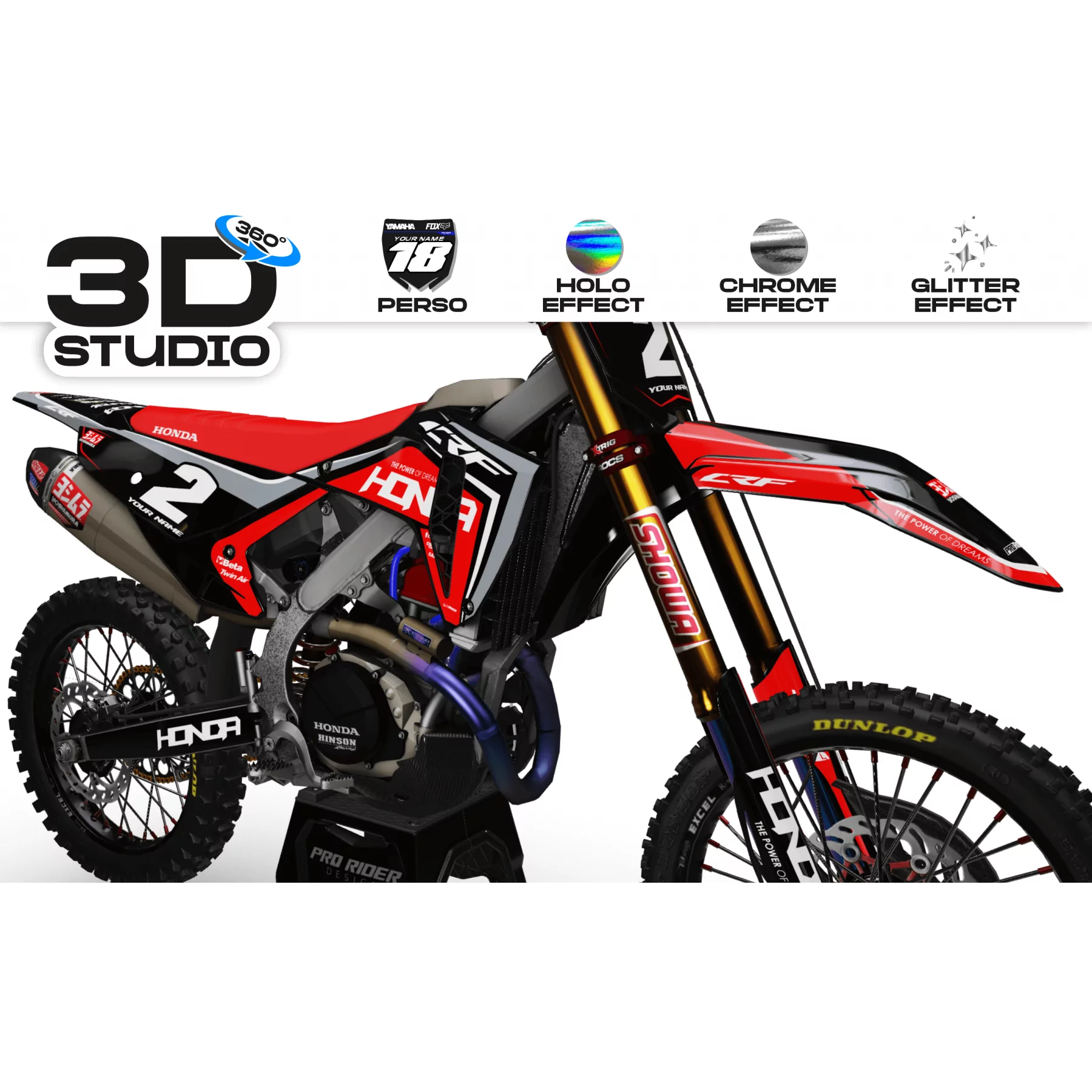 Kit adesivos moto KIT ADESIVOS Motocross HONDA BLACKUP RED TOUCH 3D