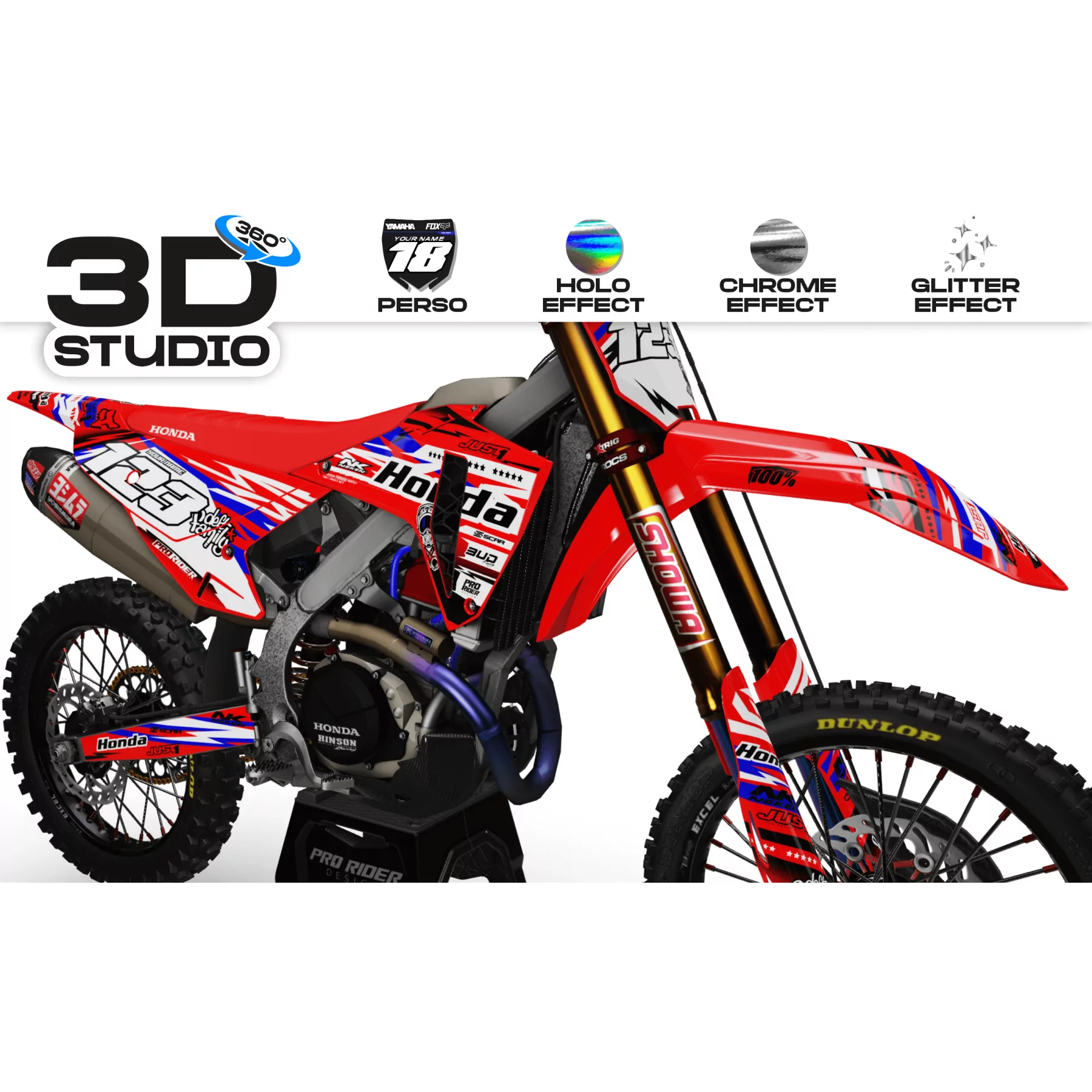 Kit adhesivos moto KIT ADHESIVOS Motocross HONDA JUST1 BLUE 3D