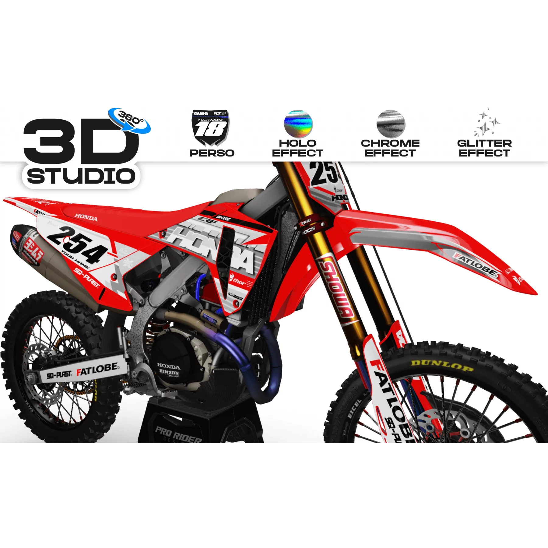 Kit adesivos moto KIT ADESIVOS Motocross HONDA ROUGE ÉLÉGANCE 3D