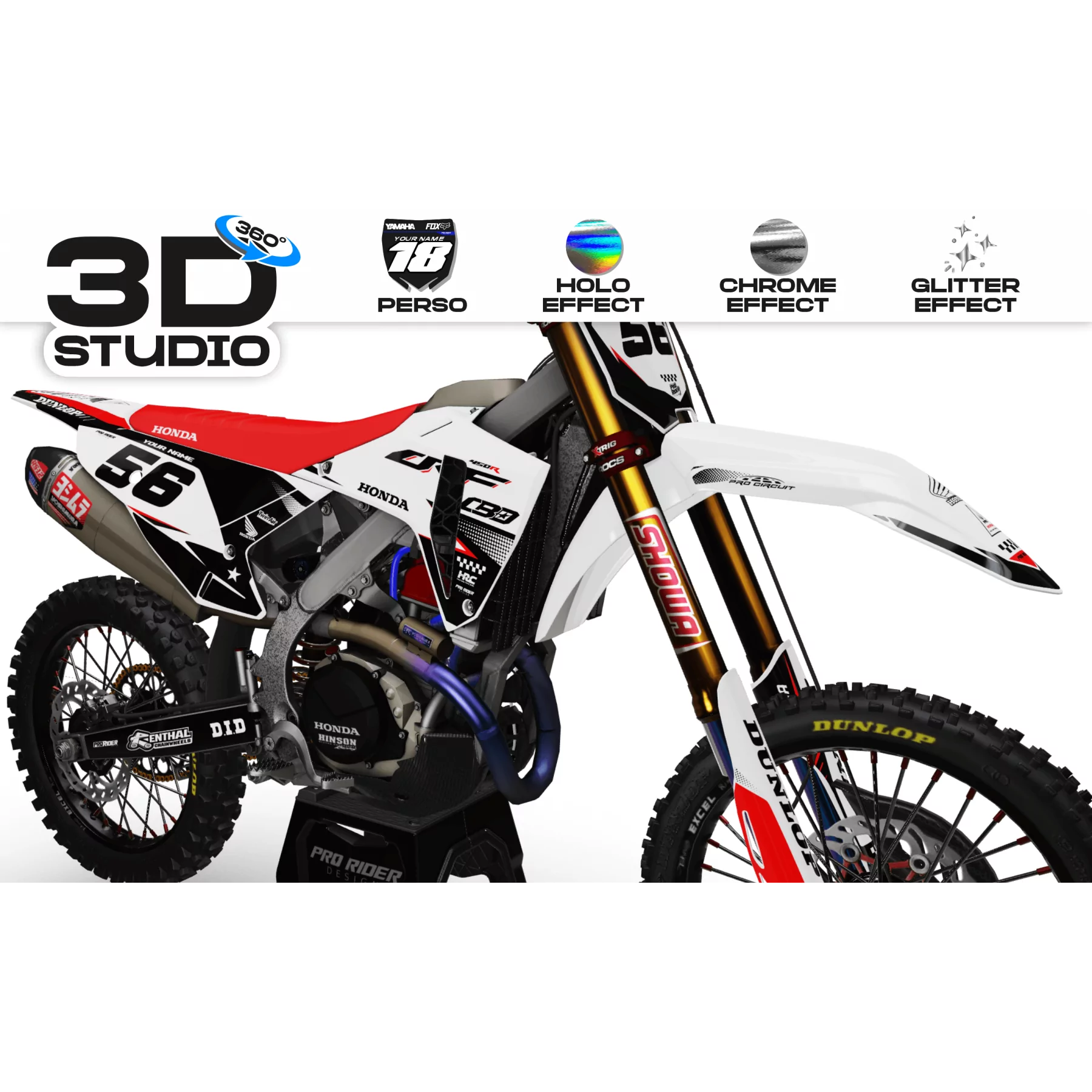 Kit adhesivos moto Kit adhesivos Motocross perso HONDA MEGA WHITE 3D