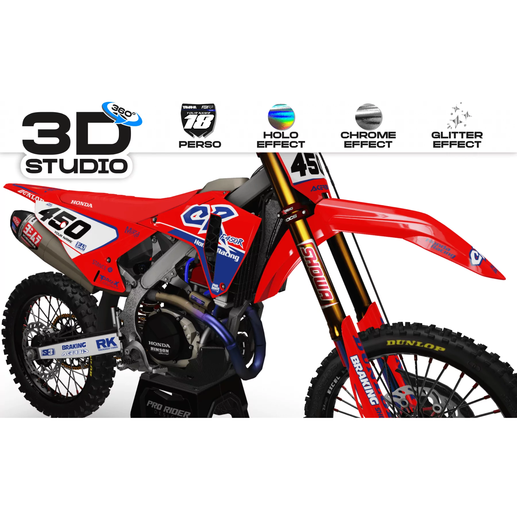 Motorcycle graphics: Motocross Graphics for HONDA MX TEST REDRED 3D