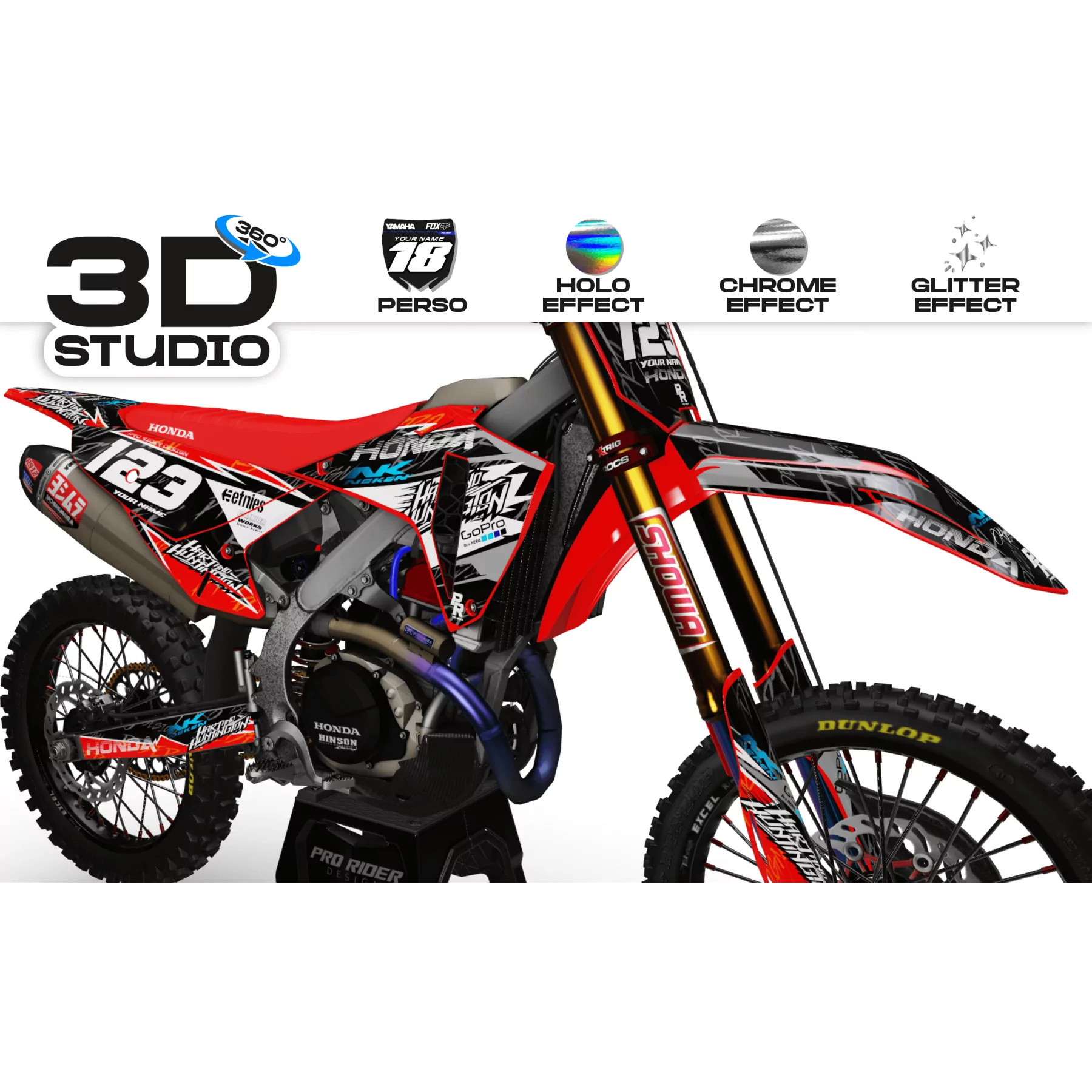 Kit adhesivos moto KIT ADHESIVOS Motocross HONDA GO PRO hart and huntington a precio Excepcional (REF:PRDA38A) 3D