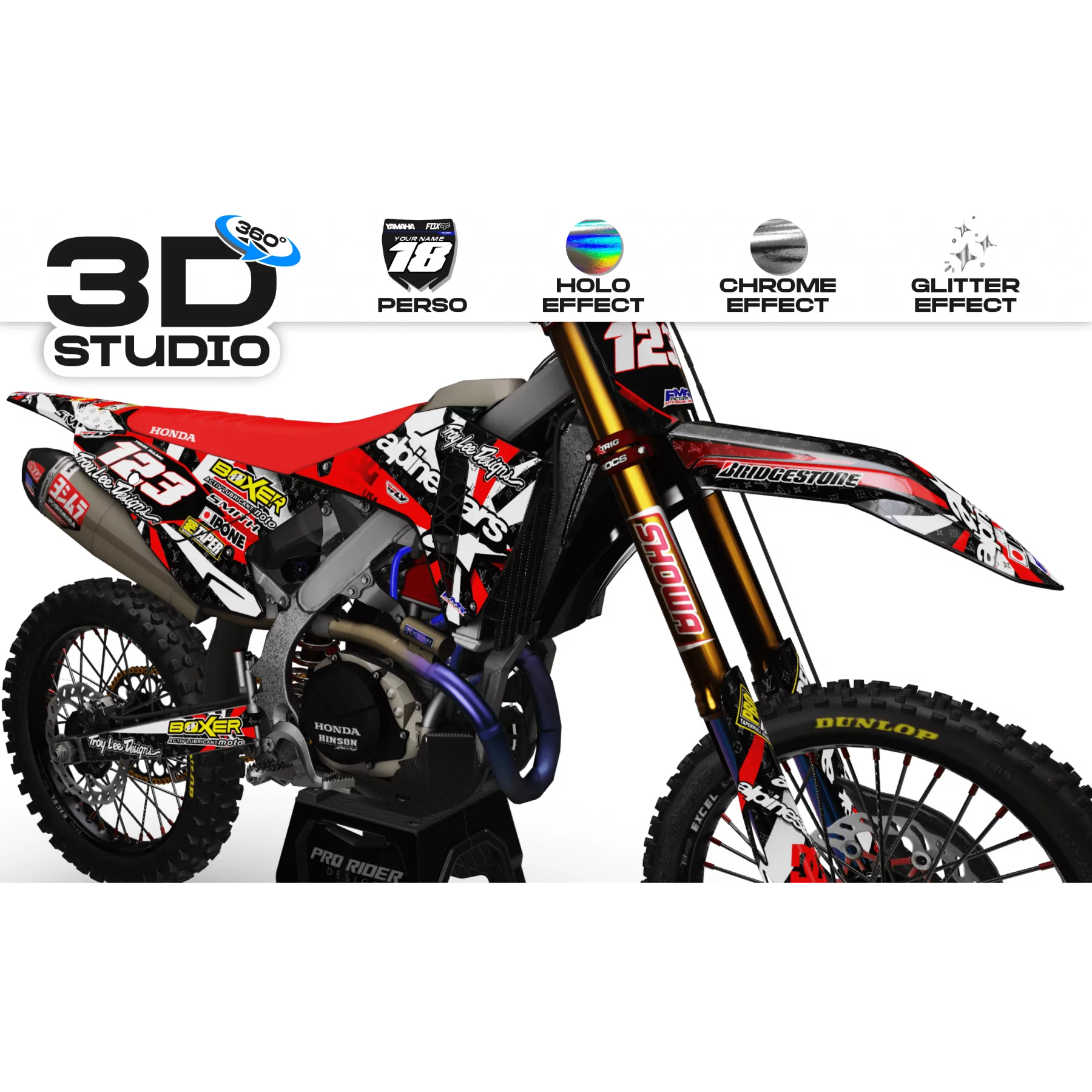Motorstickerset STICKERSET MOTOCROSS OP MAAT ALPINESTARS rood (ref:prda4c) 3D