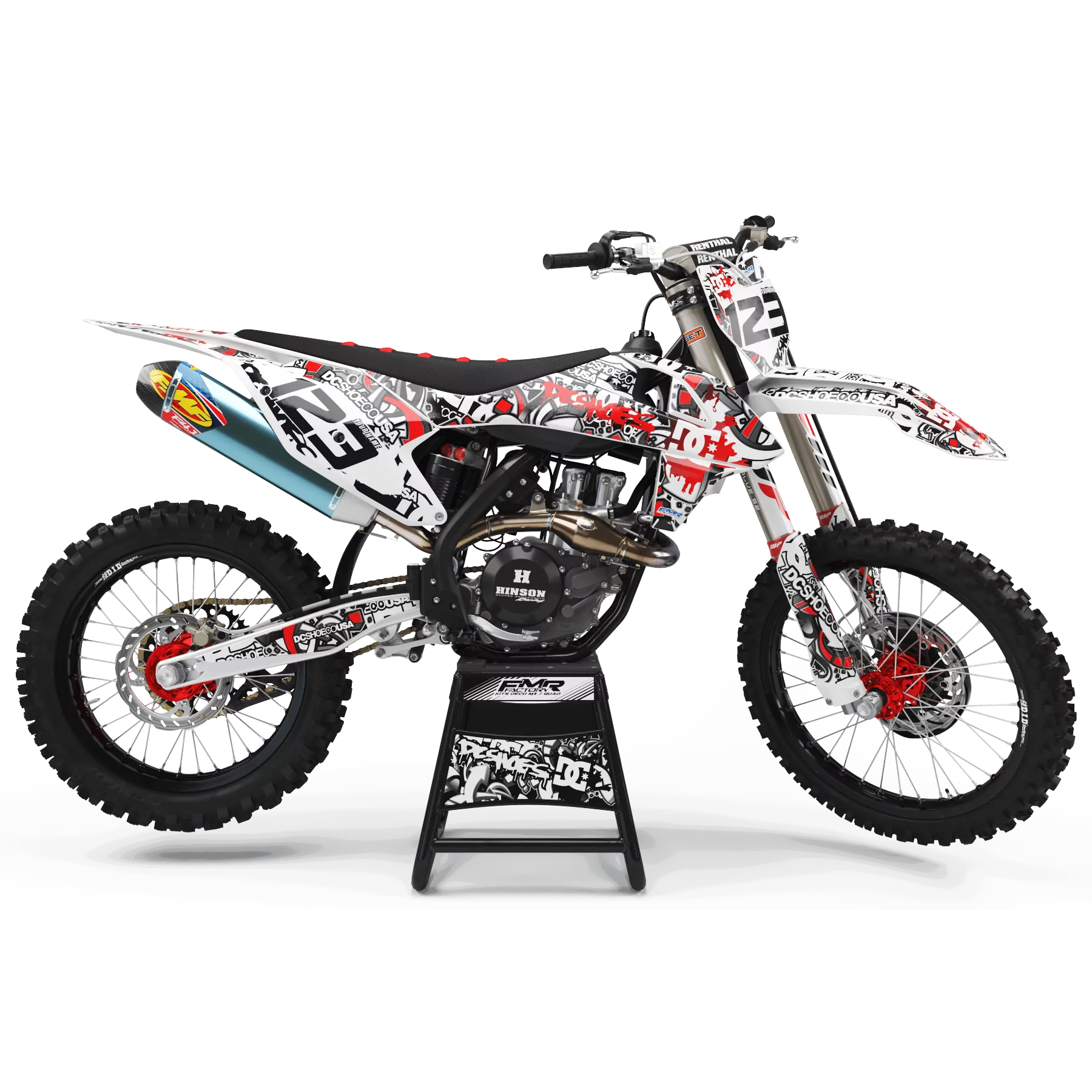 Kit adhesivos moto KIT ADHESIVOS MOTOCROSS PERSO DC B&W rojo (ref:prda15a)