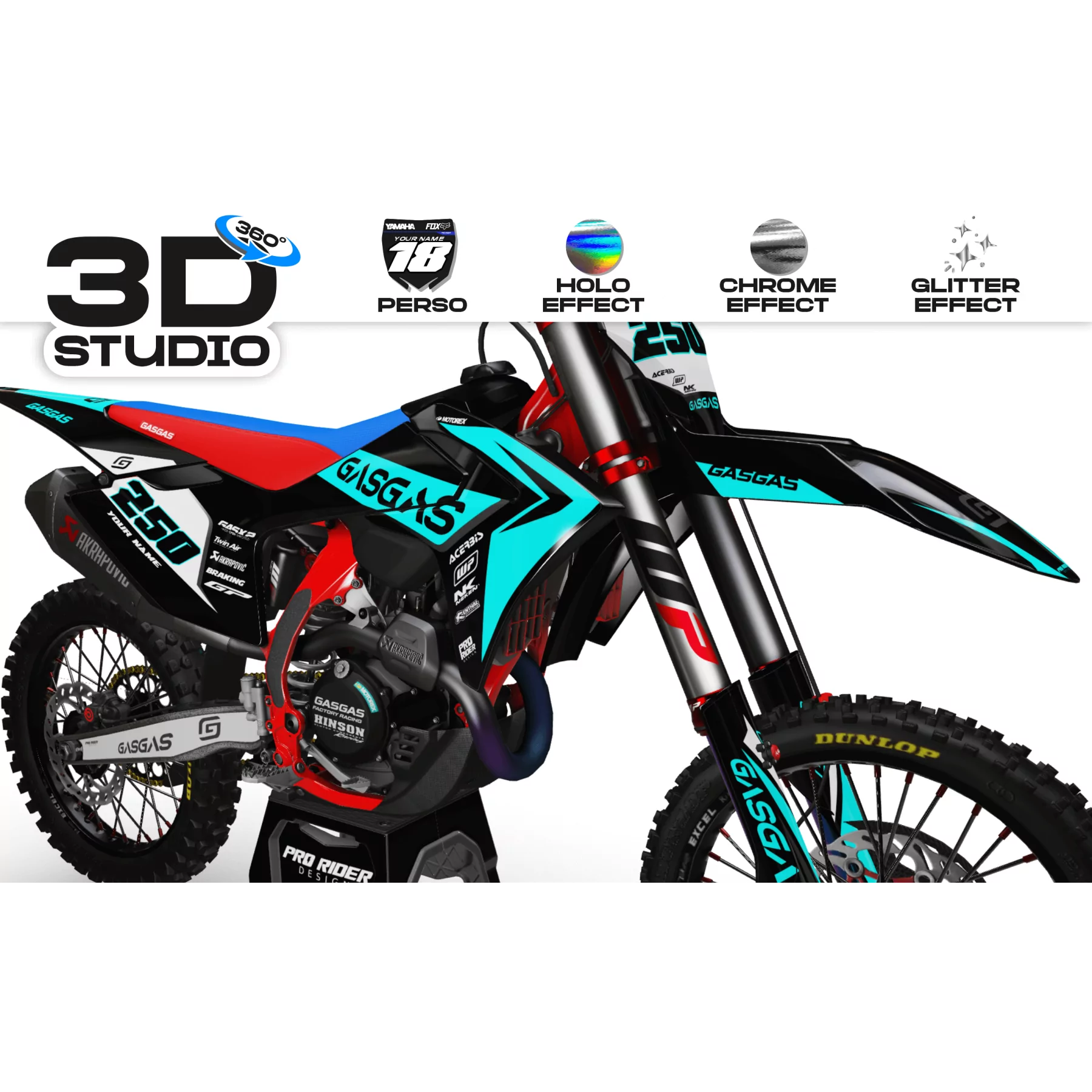 Kit adesivos moto Kit adesivos PERSO GASGAS Factory TEAL - 3D