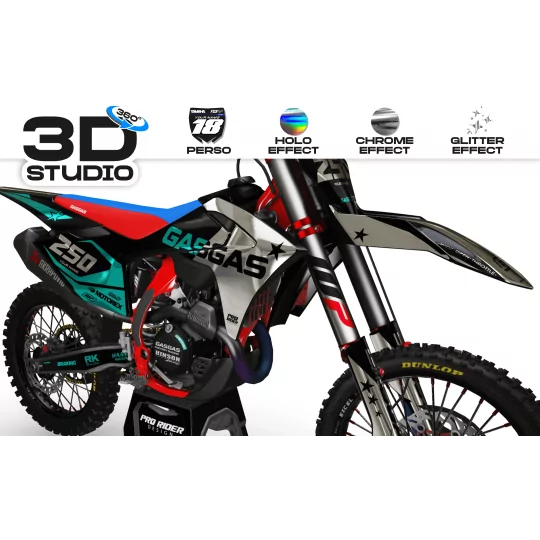 Motorstickerset Stickerset MOTOCROSS GASGAS STAR TEAL CHROME - 3D