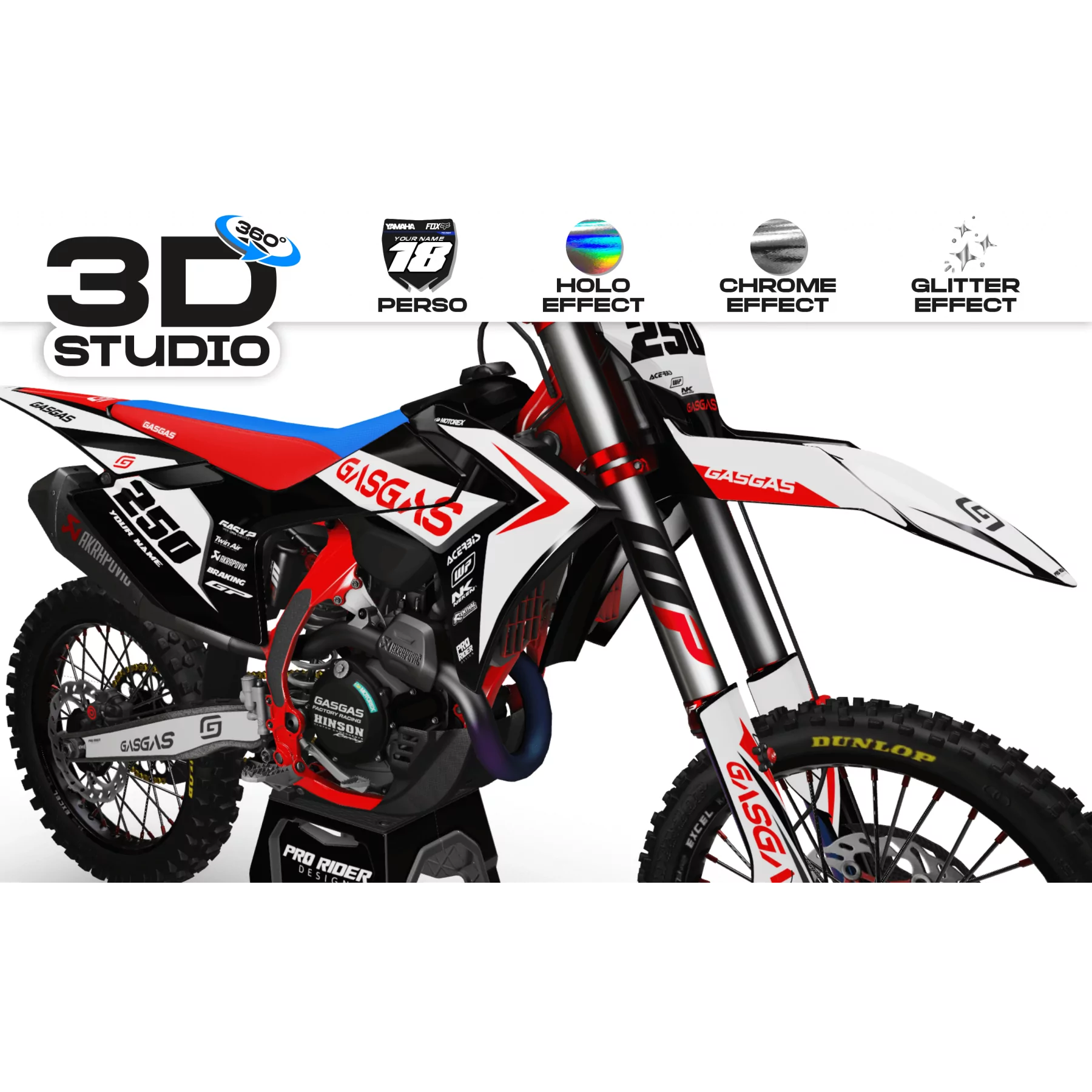 Motorrad Dekor Dekor PERSO GASGAS Factory BK/WT - 3D
