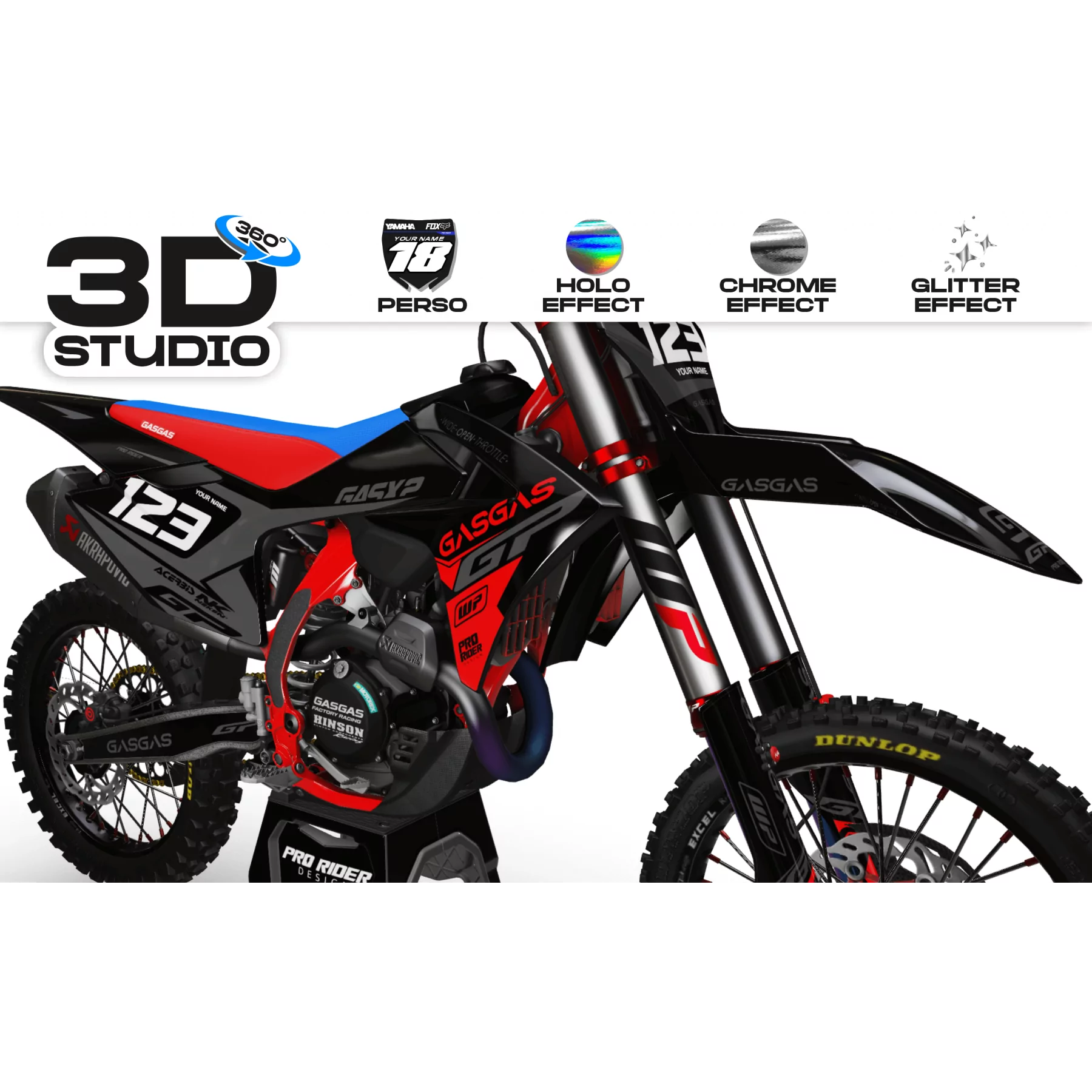 Motorrad Dekor Dekor PERSO GASGAS GP BLACK MATTE - 3D