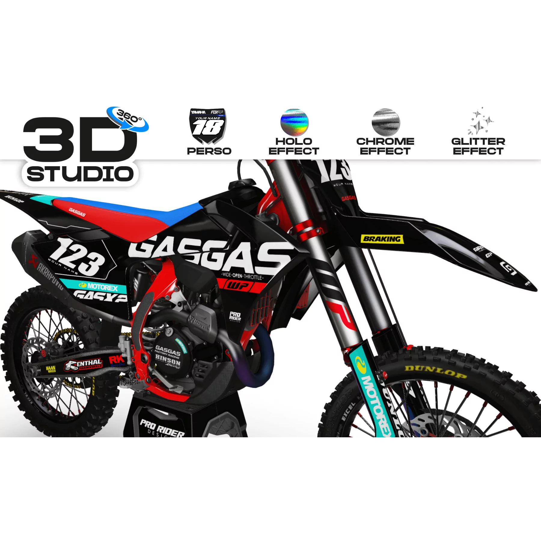 Kit adesivos moto Kit adesivos PERSO GASGAS MOTOREX BLACK - 3D
