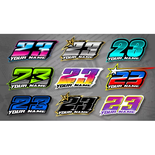 Motorcycle graphics: IDENTITY STICKERS for helmet, phone, hub, ...
