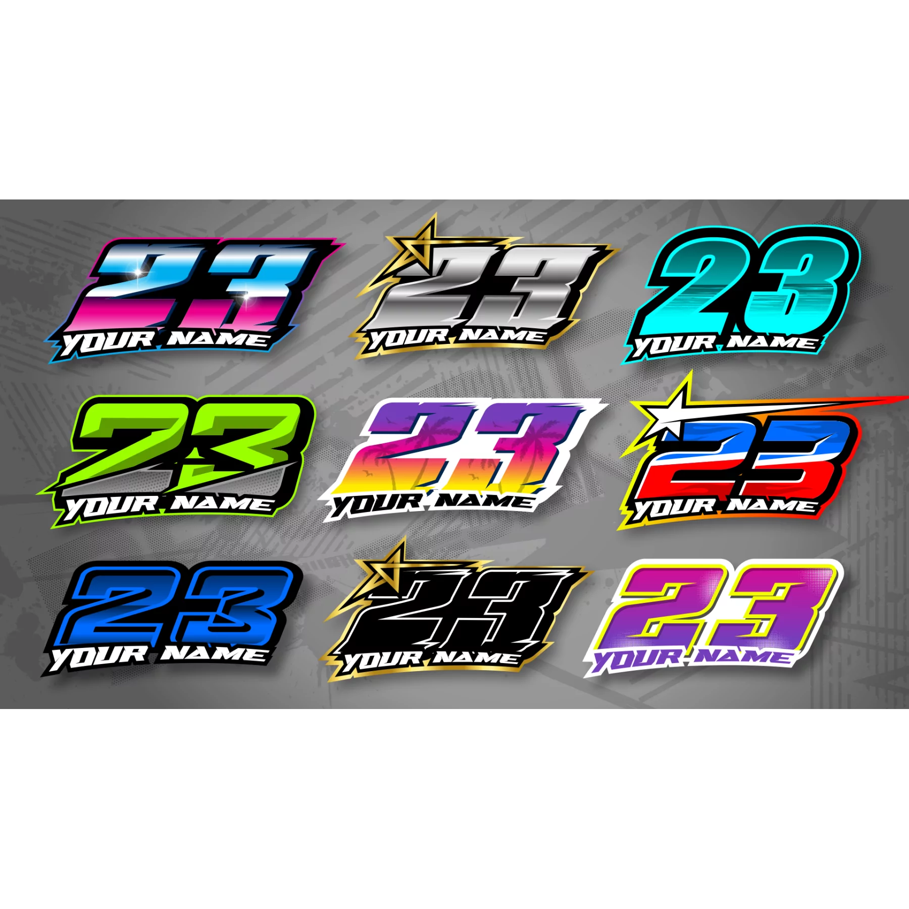 Motorstickerset IDENTITEITSSTICKERS voor helm, telefoon, wielnaaf, ...