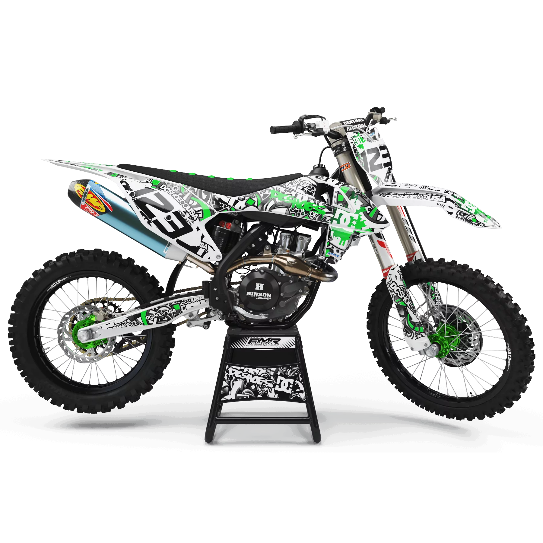 Kit adesivos moto KIT ADESIVOS MOTOCROSS DC B&W verde (ref:prda15b)