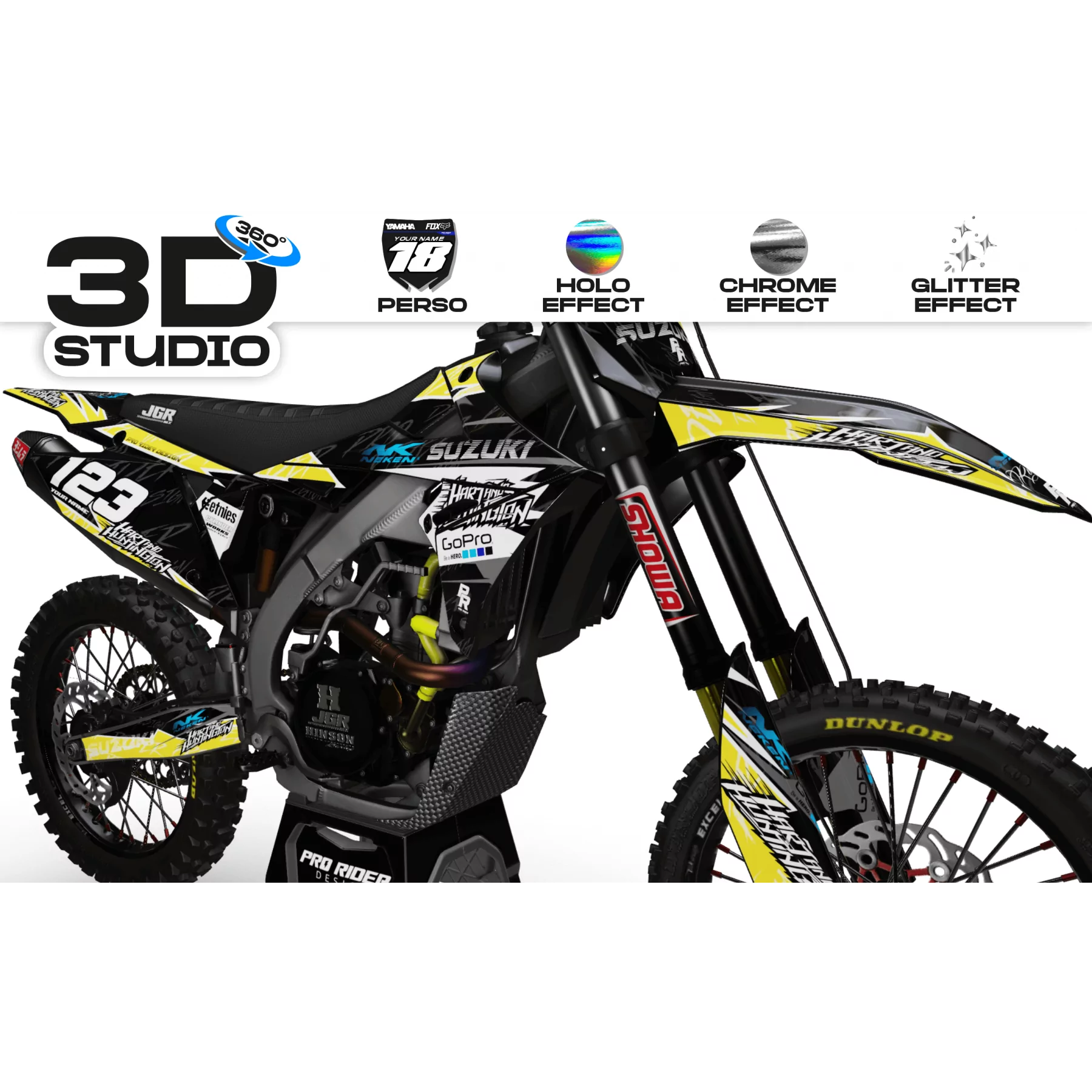 Kit adhesivos moto KIT ADHESIVOS Motocross SUZUKI GO PRO HART AND HUNTINGTON (REF:PRDA38D) 3D