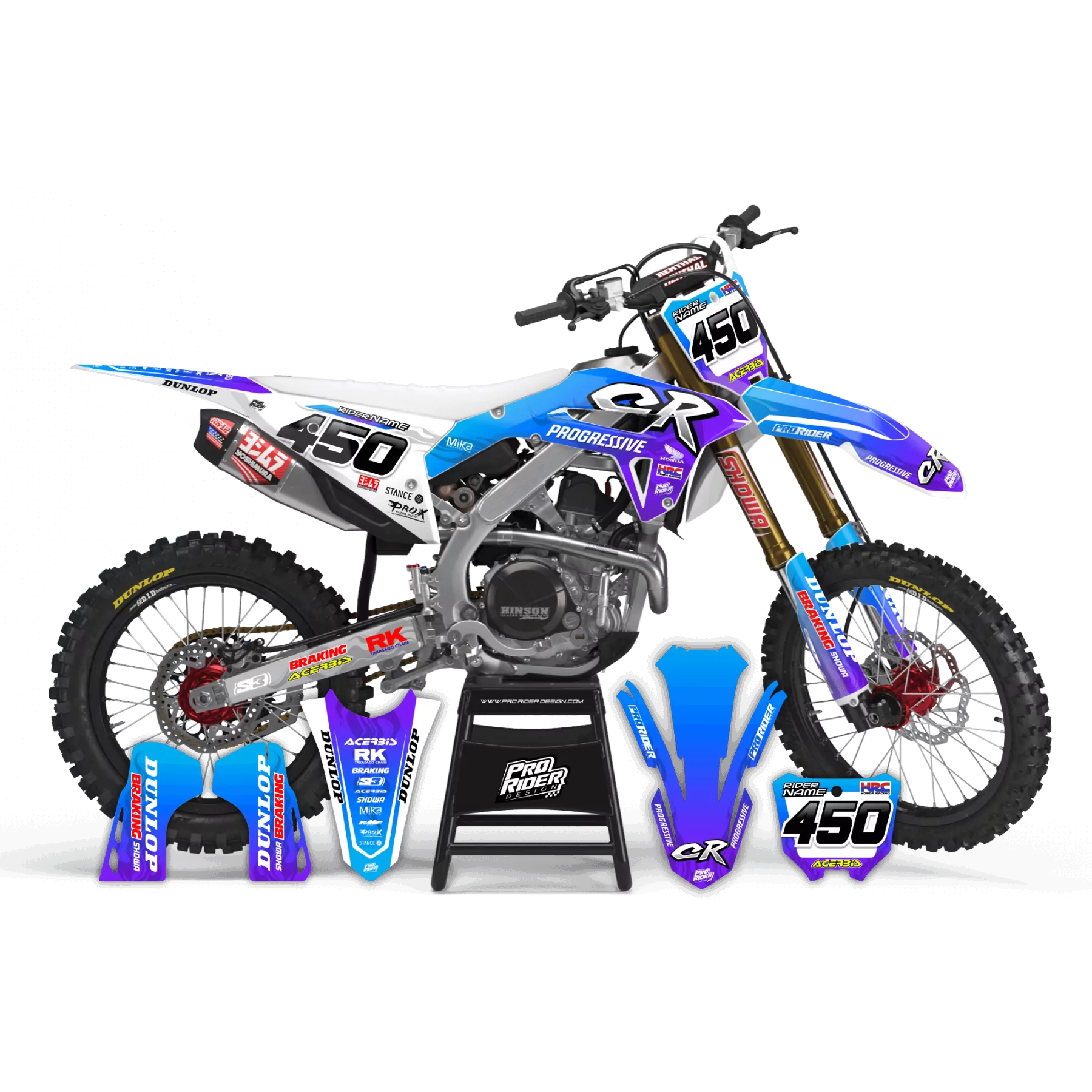 Kit adesivos moto KIT ADESIVOS Motocross HONDA PROGRESSIVE BLANK