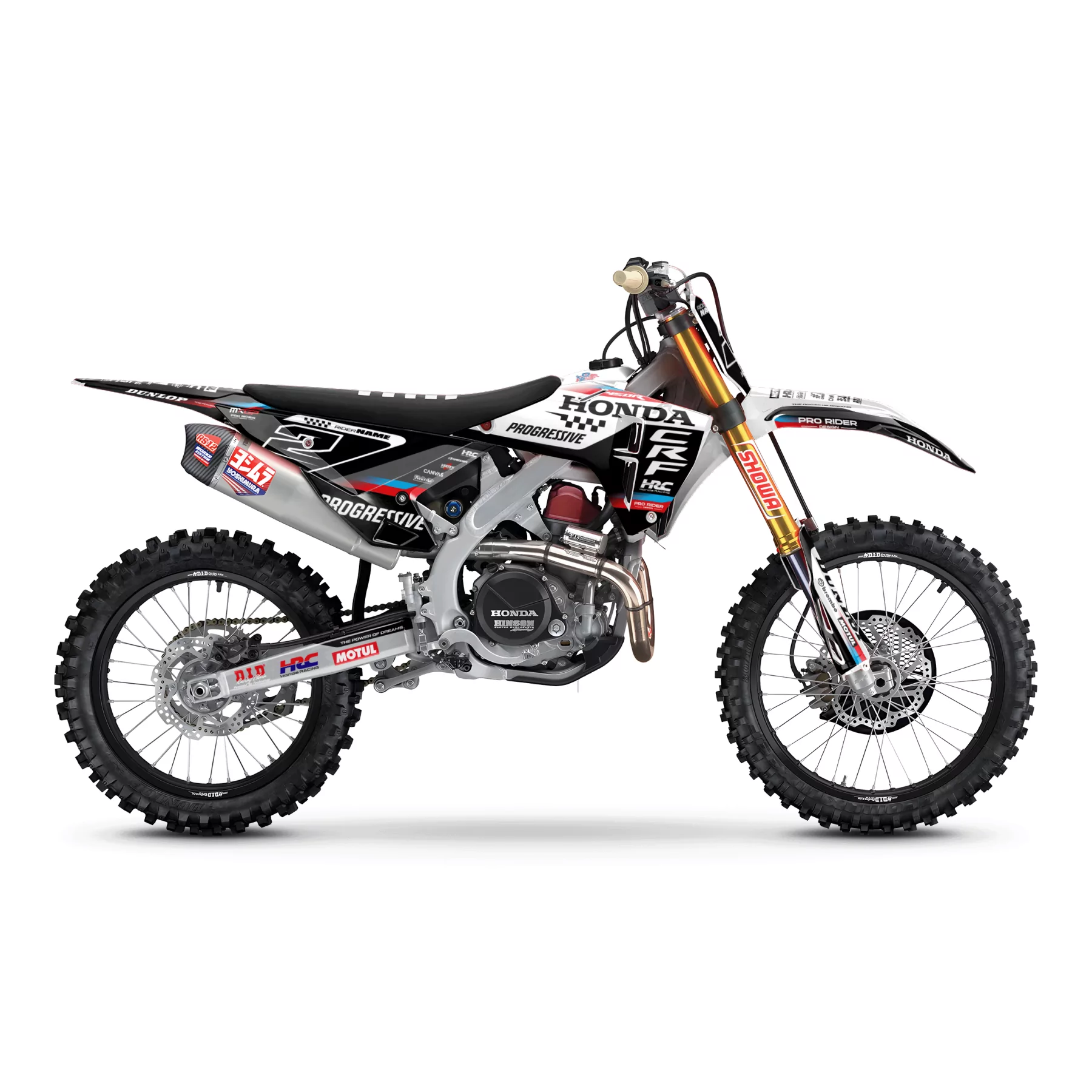 Kit adhesivos moto KIT ADHESIVOS Motocross HONDA TEAM HRC PROGRESSIVE | BLACK & WHITE