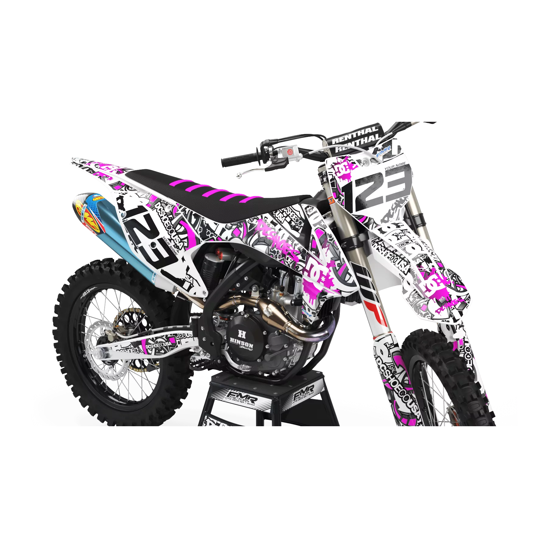 Kit déco moto KIT DECO MOTOCROSS DC B&W rose (ref:prda15p)